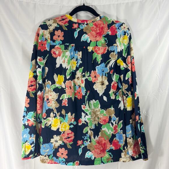 Lauren Ralph Lauren Navy Floral V-Neck Blouse Long Sleeve Med Preppy Boho Chic - Picture 2 of 4